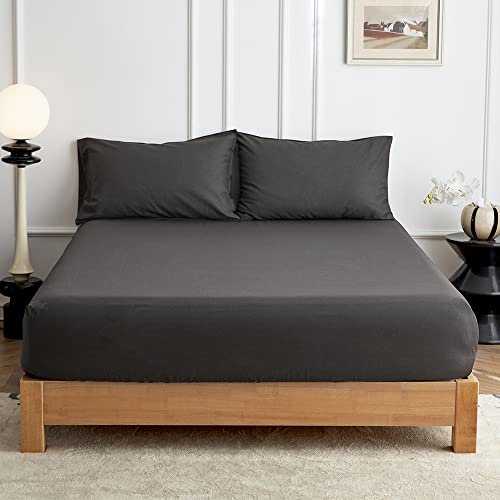 Simple&Opulence Spannbettlaken 180 x 200 cm,Halbleinen Spannbetttuch bis 35cm Matratzenhöhe,Oeko-Tex Zertifiziert, Anthrazit