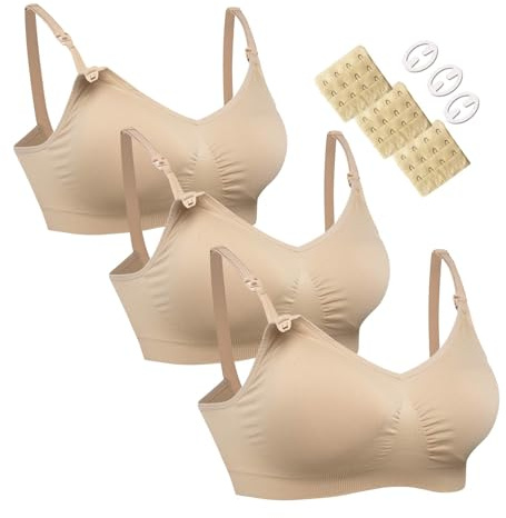 HOFISH Soutien-Gorge d'allaitement maternité rembourré sans Armature à Bonnets complets pour Femmes, Lot de 3 (Beige), Taille L.