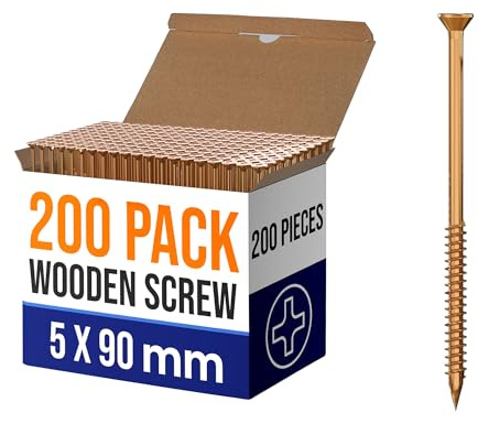 LEDSone 200 st låda med självgängande skruvar 5 x 90 mm starka träarbetsskruvar multisyfte självförsänkande skruvar ultraskarpa snabbgreppspunkt träskruv staket dörrskruv