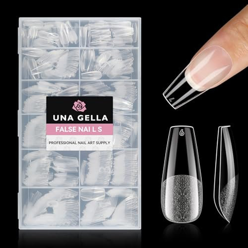 UNA GELLA Capsule Americaine Ongles Medium Ballerine, 216 Pièces 12 Tailles Faux Ongles Gel Souple Préalimées Coffin Full Cover Capsule Américaine pour Extension Ongle, Press On pour Manucure DIY