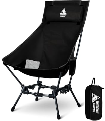 OneTigris Dragonhide Campingstol med hög rygg, vikbar 125 kg, fällstol, camping, lätt, fiskestol, ultralätt för utomhusbruk, vandring (svart)