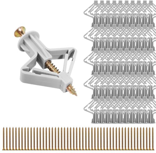 100 Stück Hohlraumdübel Butterfly Set für Gipskarton | Gipskartondübel mit Schrauben | Selbstbohrende Expansionsschrauben für Gips-Trockenbau (50 Schrauben + 50 Dübel)