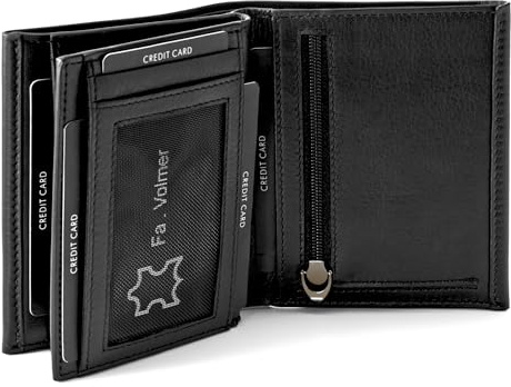 Fa.Volmer ® Schwarze Geldbörse aus echtem Leder für Herren und Damen im Hochformat I mit RFID Schutz | Modell Glendale (Schwarz II)