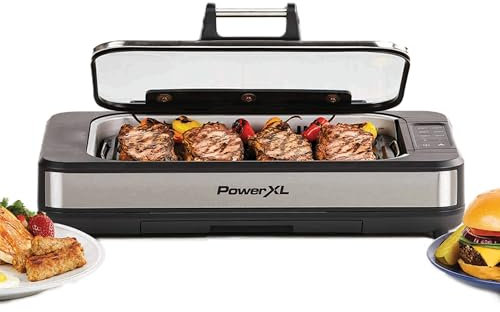 PowerXL Smokeless Grill Elite Indoorgrill – Elektrogrill - elektrischer Tischgrill - Rauchabzug & Warmhaltefunktion – Fettarm Grillen - auch für Gefrorene Lebensmittel