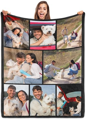 ROHBVMN Personalised Blanket With Photos and Text - Custom Picture Blanket for Adults - Customizable Gift for Girlfriend, Boyfriend, Wife, Husband
