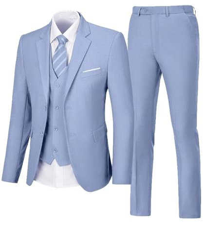 Aowdoy Herrenanzug, 3-teilig, Hochzeitsanzüge, 2 Knöpfe, schmale Passform, Smoking-Set für Herren, Abschlussball, lässig, Business-Mann, Jacke, Blazer, Weste, Hose, Helles Violett, M