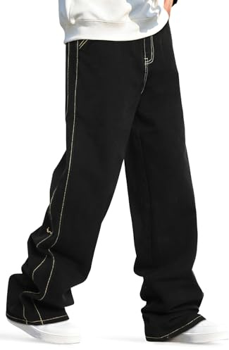 GINGTTO Jeans Baggy Homme Noir Denim Large Pantalon Loose Fit Wide Leg pour Hommes Streetwear 30