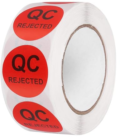 QUARKZMAN 1 Rollo 500 Pcs Etiquetas de Rechazo de Control de Calidad, Pegatinas de Control de Calidad de Inventario Redondas de 1 Pulgada para Organización de Gestión de Almacén, Rojo