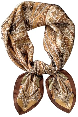 LECHI Satin Head Scarf Silk Like Hair Scarf Stain Bandana For Women Hair Scarves Accessories Lightweight Fashion Wrap Neck Silk 27.5 × 27.5 inches (Brown)
