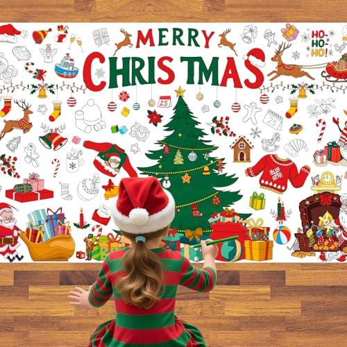 AinDen Christmas Colouring Tablecloth for Kids – Giant 183 x 76 cm Colour Your Own Paper Tablecloth Poster, Fun Christmas Activity Craft, Party Decoration, Arts & Gifts for Children