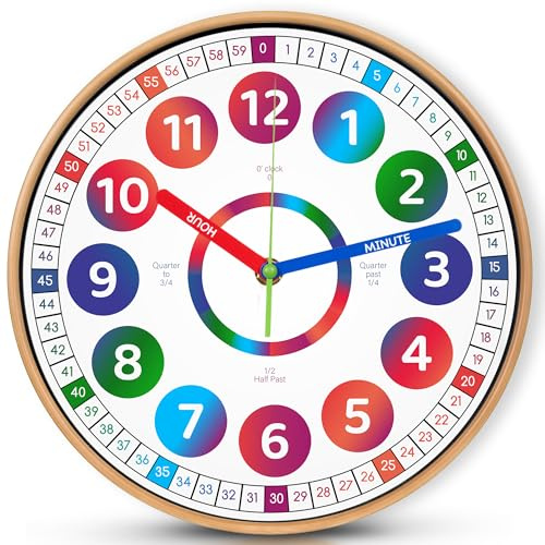 FB FunkyBuys Learning Clock for Kids - 12 Inches Silent Non-Ticking Kids Clocks for Bedrooms - Colorful Decorative Educational Time Teaching Clock