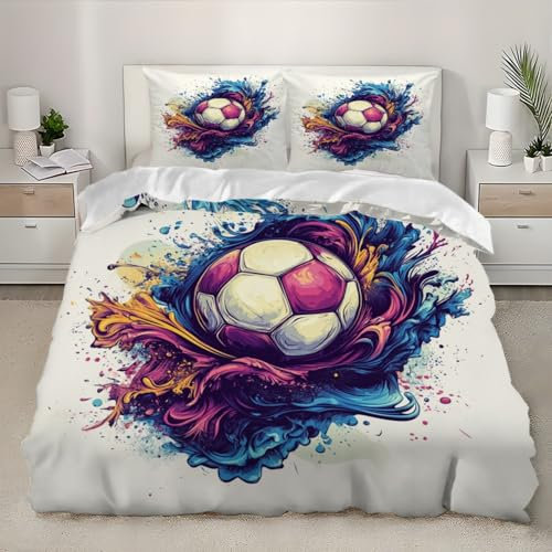 Set di Biancheria da Letto 3D 250x200 cm Tema Di Calcio Scarabocchiato Set Copripiumino Matrimoniale 3 pezzi Morbido e Confortevole Microfibra Colore Copripiumino per Bambini Adulti