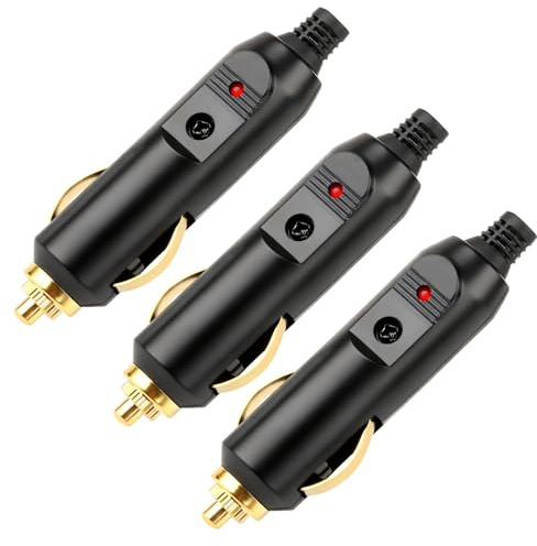 Lot de 3 prises mâles pour allume-cigare 12V, 12V/24V prise allume-cigare en Laiton Bakélite en cuivre avec Fusible 20A avec LED rouge LED rouge pour Camions Automobiles Bateau Moto RV