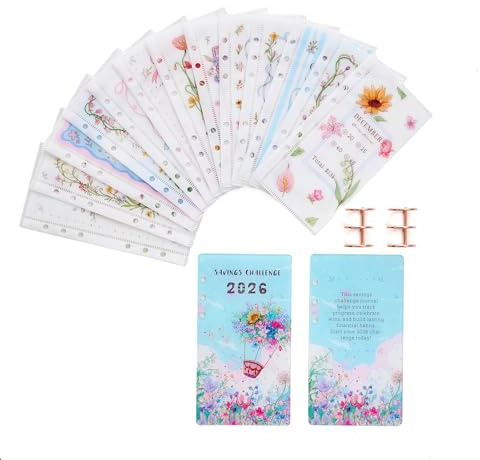 2026 Monthly Savings Challenge Book with A6 Acrylic Binder,saving $2,026 in 2026 Floral Themed Tracking,12 Month Budget Cash Stuffing Tracker Cash Envelopes