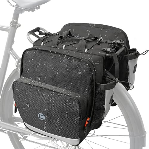 NDakter Bike Panniers, 30 Waterproof Bike Pannier Bags for Rear Rack, Expandable Double Bicycle Trunk Saddle Bag with Reflective Strips,Ebike Accessories for Commute Road and Mountain Cycling Travel