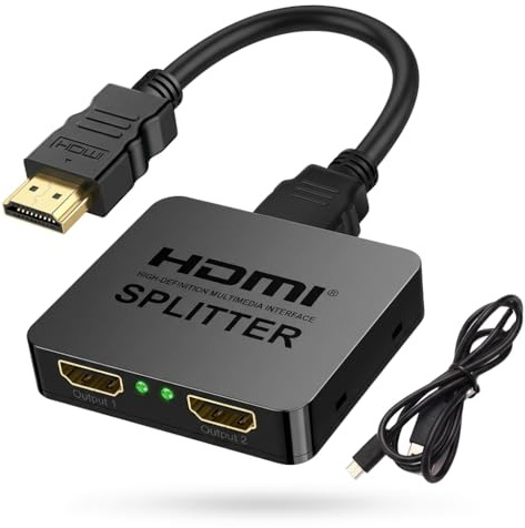 HDMI Splitter 1 Entrada 2 Salidas, Divisor HDMI 4K Para Duplicar Señal Video Dos Monitores Simultáneamente, Aplicable a 2K 4K 1080p 3D, Adaptador HDMI Compacto Para TV Monitor Proyector Uso En Oficina