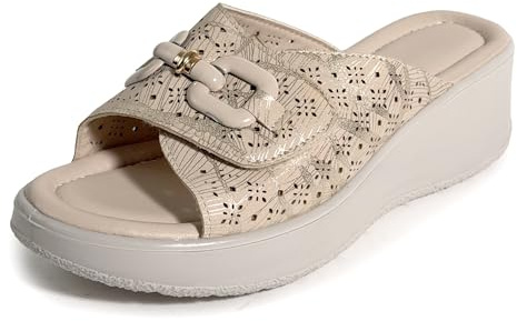 STRAPPO SOFT Sandales Femme Confort Été avec Scratch Réglable et Semelle Compensée 5.8 cm Mules Femme Légères et Respirantes pour Pieds Larges Maison et Extérieur