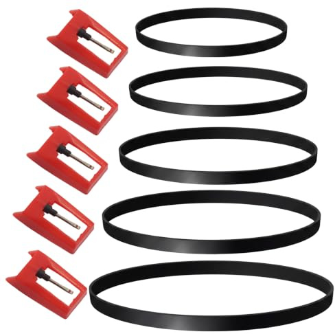 Kyuionty 5 Sizes Turntable Belt and 5 Ruby Stylus Needle Set, 128-300mm