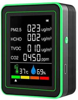Monitor della qualità dell'aria, Rilevatore di anidride carbonica 6 in 1, monitor a qualità 'aria, rilevatore di anidride carbonica(Noir)