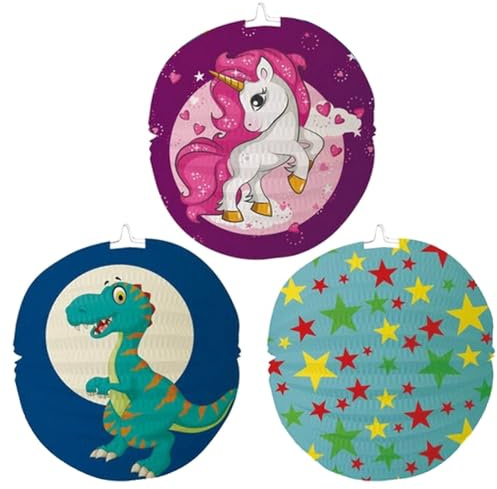 COM-FOUR® Linterna 3X con Motivos Coloridos - Linterna de Papel para San Martín y Halloween - Linterna Martins para niños [la selección varía] (3 Piezas - Ø 24cm de Color)