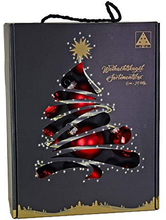 Riffelmacher 26252 - Glaskugeln rot, Durchmesser 6 cm, 24 Stück im Koffer, PVC-frei, Baumschmuck, Weihnachtsbaum, Dekoration, Weihnachten