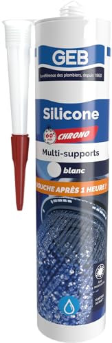 GEB Mastic Silicone 60 Chrono multi-supports. Sèchage rapide, remise en eau en 1 heure - Blanc 280 ml