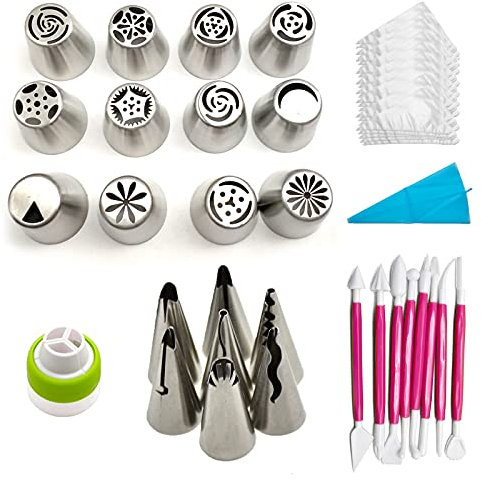 Set di punte per tubazioni russe, 129 pezzi di forniture da forno, kit di ugelli per tubazioni, sacchetto in silicone, punta per decorazione torte per cupcake, biscotti, ugello