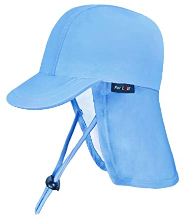 weVSwe Chapeau De Soleil UV pour Bébé avec Sangle Toddler Swim Hat Neck Protection String Imperméable Bleu 2-3 Ans