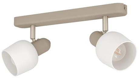 Eglo Corato Foco de techo de 2 luces, focos giratorios, de metal en color arena níquel mate y cristal blanco, con casquillo E14