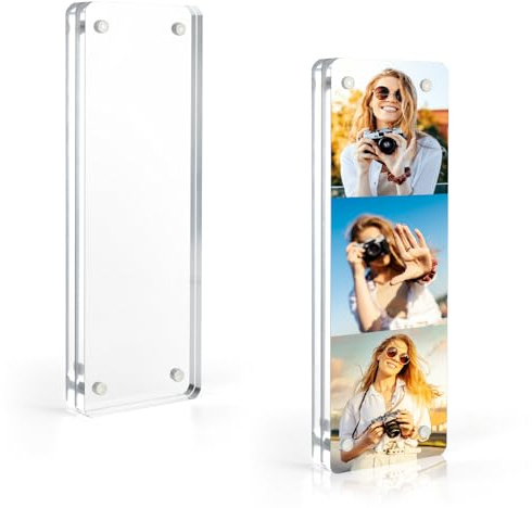 Vowcarol Photo Booth Frame 2x6 Picture Frame, Clear Acrylic Frame, Strong Magnetic 2x6 Acrylic Picture Frames, Free Standing Desktop Display- 1 Pack