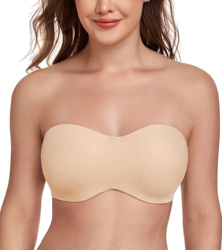 Lemorosy Sujetador Mujer sin Tirantes sin Relleno Bandeau(110E,Beige)