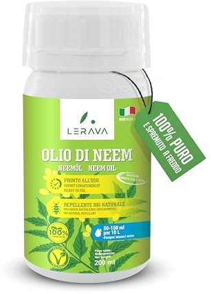 LERAVA® Huile de Neem Bio (200 ml) - Neem Oil pour Plantes - Répulsif Insectes Naturel I Huile de Neem Émulsifiable et Sans Additifs - Protection et Renforcement des Plantes