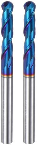 QUARKZMAN 2pz Fresa Sfera Conica Fresatrice CNC, Raggio 1/8 Gambo 1/4 Carburo Tungsteno Rivestito Nano, 2 Flauti Elica Spirale Fresatura, Diametro 1/4 Lunghezza Totale 3