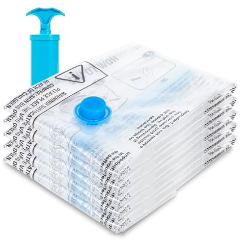 aonova Vacuum Storage Bags, 5-Pack Vacuum Compression Zipper Storage Bags Reusable for Travel and Home with Airtight Valve and Hand Pump - Large 80x60cm