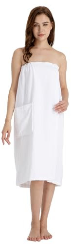 Winthome Toalla de Sauna Mujer, Toalla de Baño Grande Suave y Cómoda, Absorbente, Ajustable con Botones, Albornoz Ducha Mujer para Sauna, Ducha, Playa, Piscina (Blanco, 80x145cm)