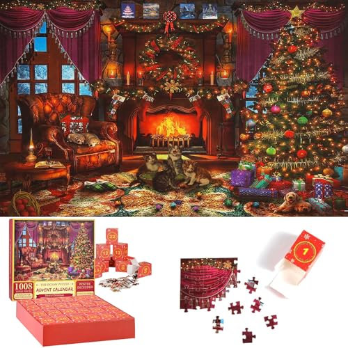 2024 Adventskalender Puzzle,Puzzle Weihnachten 1008 Teile,Weihnachten Puzzle für Erwachsene und Kinder, für Countdown bis Weihnachten Heimdekoration,für Urlaub Hausdekoration