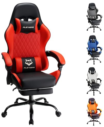 play haha Gaming Chair Ergonomic Reclining Seat With Footrest Adjustable Headrest And Lumbar Cushion High Back Support Padded Armrests Faux Leather Finish,Desk Chair