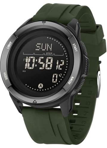 BIEWO Herren Militär Sportuhr Digital 5ATM Wasserdicht Fitness Uhr mit Kompass Metronom Kalorien Stoppuhr Schrittzähler Laufuhr (Silikon grün)