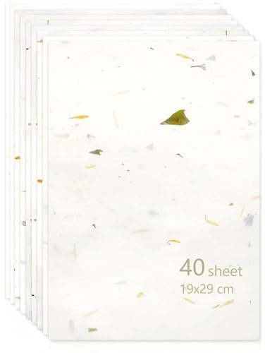Carta di gelso naturale, 40 fogli di carta di riso visibili, stampabile, per decoupage, per scrittura, pittura, artigianato fai da te, decoupage, accessori per la creazione di biglietti (19 x 29 cm)
