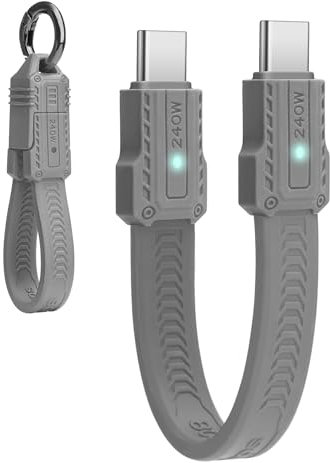 Seminer Câble plat court USB-C vers USBC 240W (13 cm), Compatible Thunderbolt 5/4 à 80 Gbit/s, Charge Rapide, OTG et Prise en Charge de L'affichage 8K pour tous les Appareils Type-C-Gris