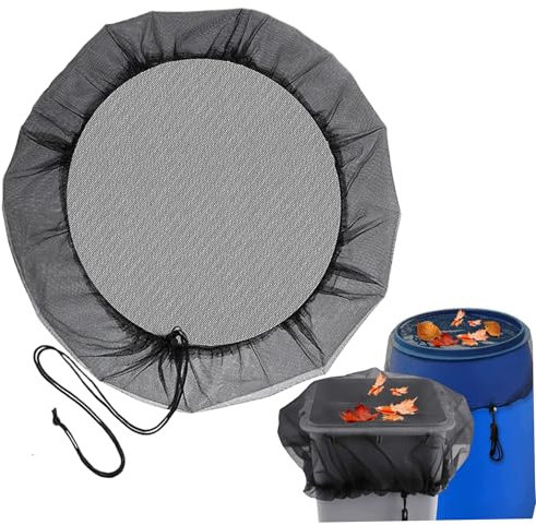 Copertura in rete per barile per pioggia da 24 pollici, resistente agli strappi, con coulisse, rete esterna per tenere fuori foglie e detriti, nera