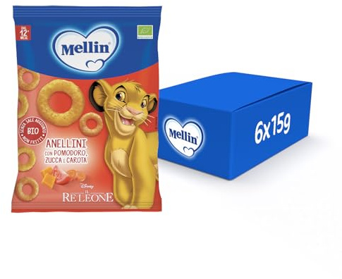 Mellin Anelli di Pomodoro, Zucca e Carota, ilReLeone, Snack Biologico,6x15g