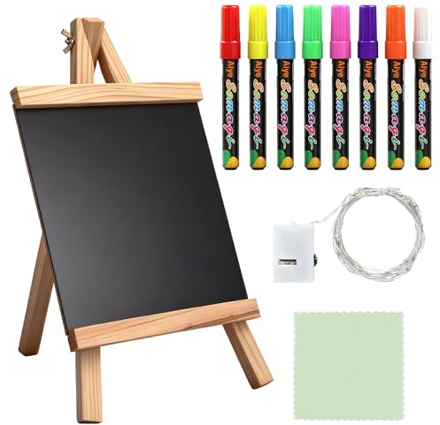 Kreidetafel Aufsteller, 2 Stück Schiefertafel Zum Beschriften mit 8 Kreidefarben, 28 x 16cm Kreidetafel mit Klappbarer Ständer für Cafés, Bars, Restaurants, Geschäfte, Schwarz