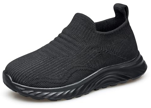 HOIYHEK Boys Girls Trainers - Laceless Slip-On Shoes for School Kids Walking Shoes Lightweight Sport Sneakers for Little Kid Size 13 Black