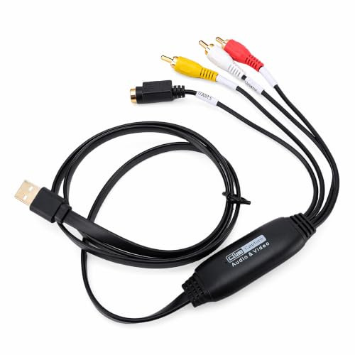 Jiawu VHS Till Digital Converter, USB 2.0 Video Capture Card Device, AV Till USB Audio Video Converter för PC TV, Konvertera VHS VCR DVD Digital Adapter, Kompatibel med Wins, OS X