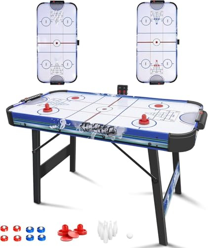 Hyner Klappbarer Airhockey Tisch 130cm mit Luftkissen-Effekt - 3-in-1 Spiel für Familie: Hockey, Bowling, Shuffleboard - Scoreboard, 2 Pucks + Schläger - Zuhause Freizeit Geschenk