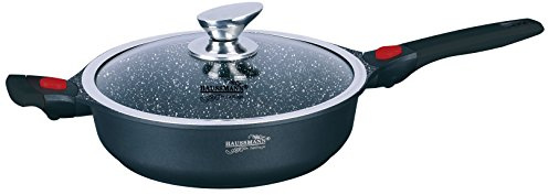 Haussmann Héritage - 28cm sauteuse revêtement marbrs avec couvercle en verre ／poignée amovible - HM-2428M