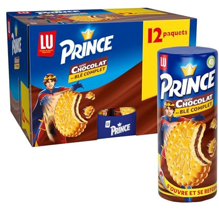 Prince de LU Chocolat - Biscuit Fourré Goût Chocolat - Au Blé Complet - Idéal pour le Goûter - Lot de 12 Paquets de 300 g