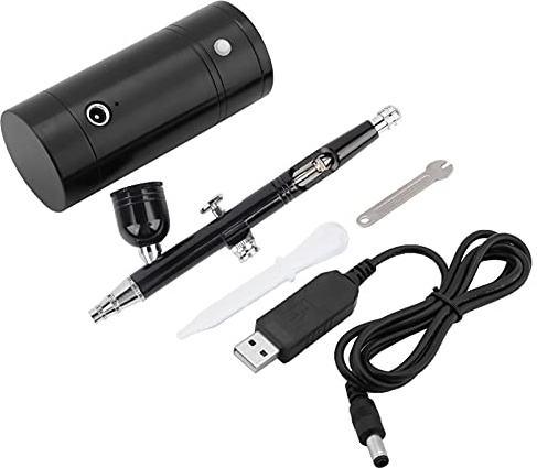 Omabeta Kit de système d'aérographe de Pistolet de pulvérisation de Mini compresseur d'air Portable Noir 0 3mm Ensemble de capacité 7CC Ensemble alimenté par USB 8 4V