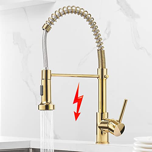 TIMACO Gold Niederdruck Wasserhahn Küche Gold 360° Drehbar Mischbatterie für Küche Armatur